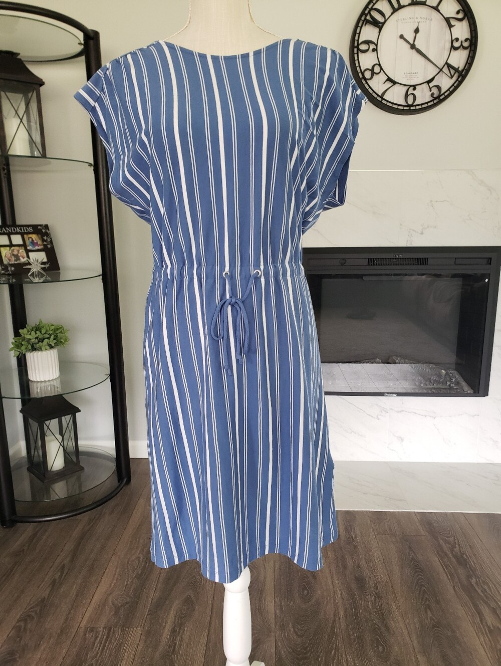Nautica Striped Criss Cross Back Dress Size M Blue White Sustainably Crafted
